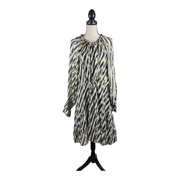 Figue Bohemian Rhapsody Kaia Metallic Zebra Stripe Puff Sleeve Silk Dress - Picture 2 of 5